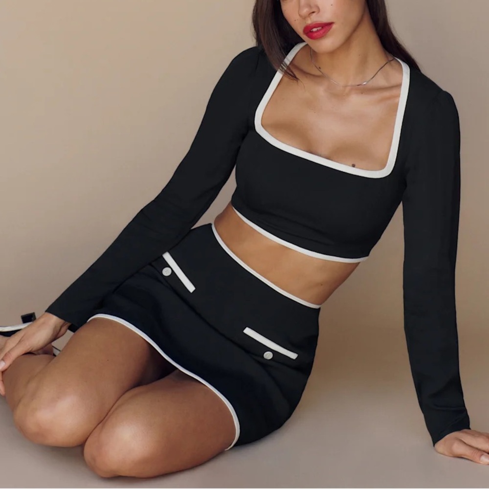 Reformation Marie Two Piece Black/white - Size 8